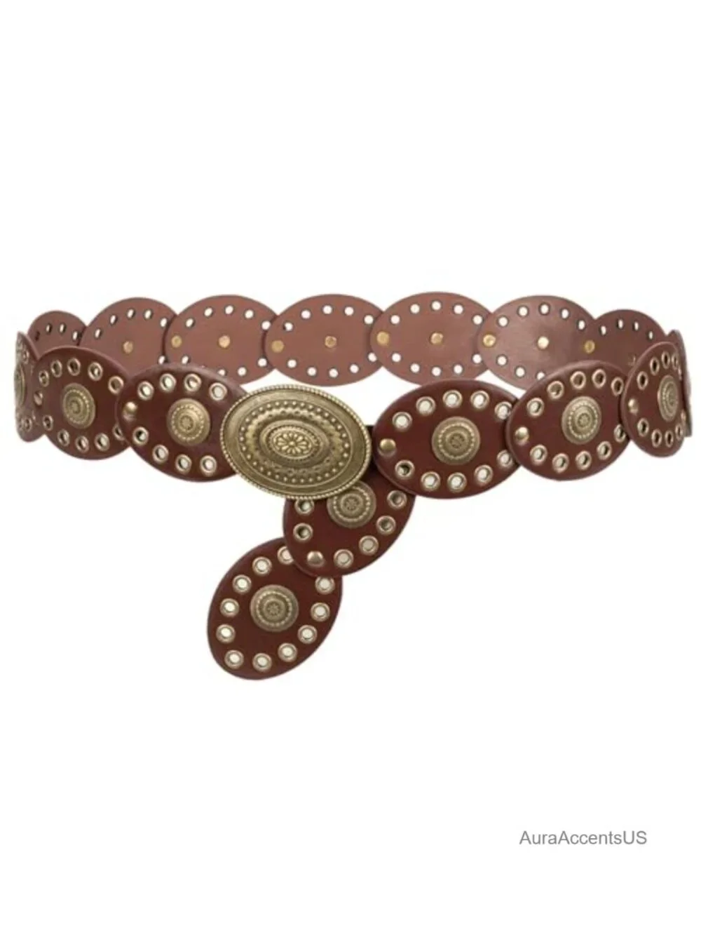 Western PU Leather Concho Cowgirl Belt Hollow Out Round Disc Belts for Jeans